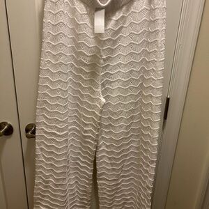 LOFT White Textured Wide Leg Pants